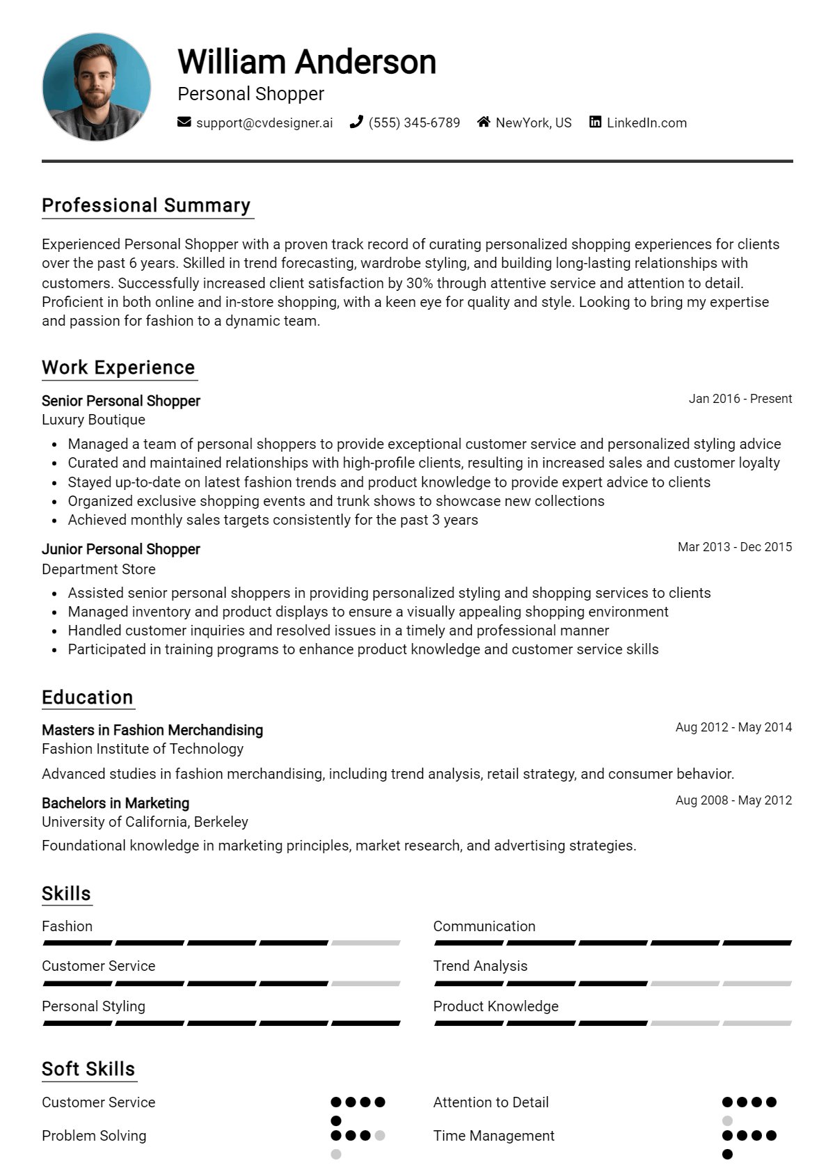 Personal Shopper Resume Example