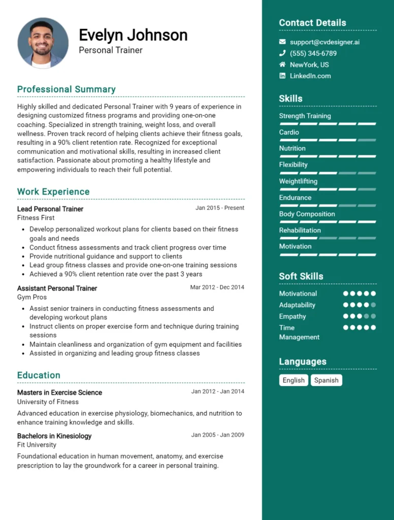 Personal Trainer CV Example