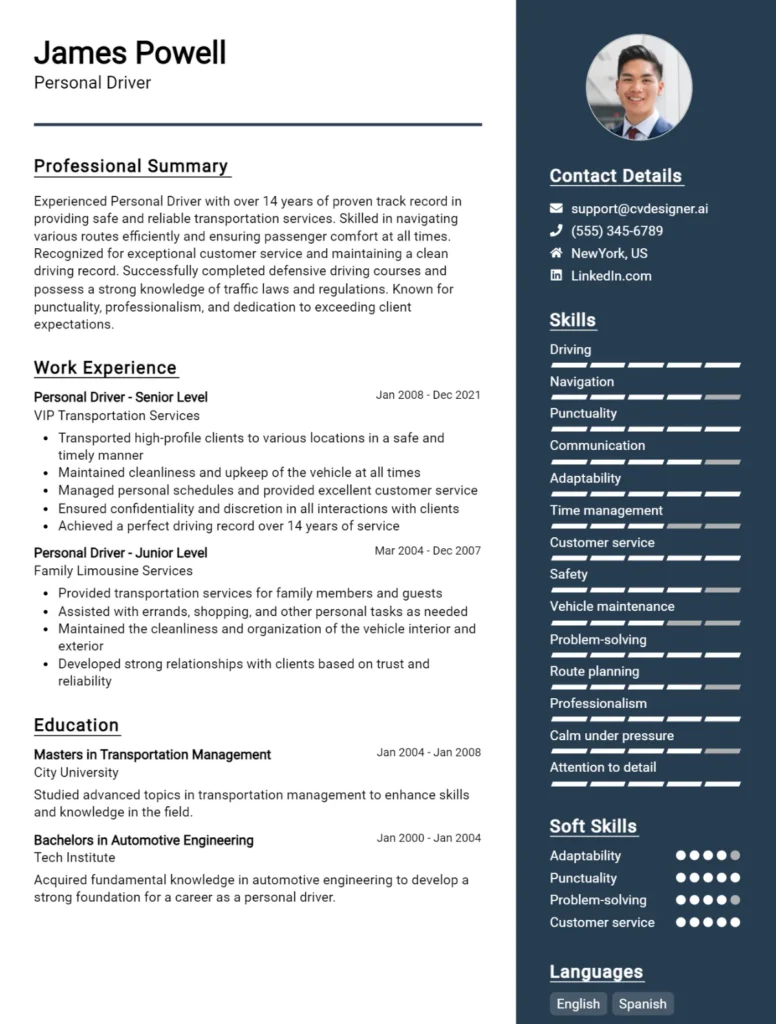 Personal Driver CV Example