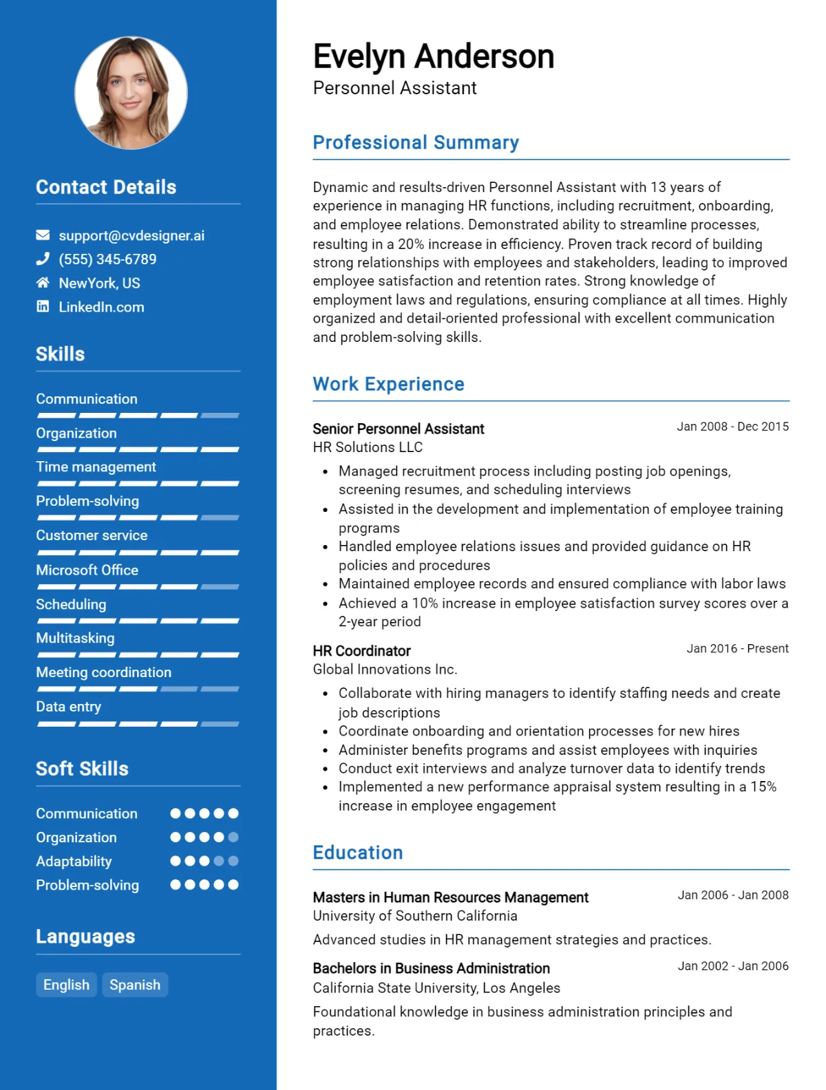 Personnel Assistant CV Example