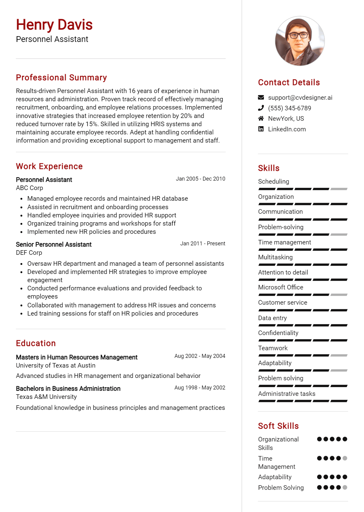 Personnel Assistant Resume Example
