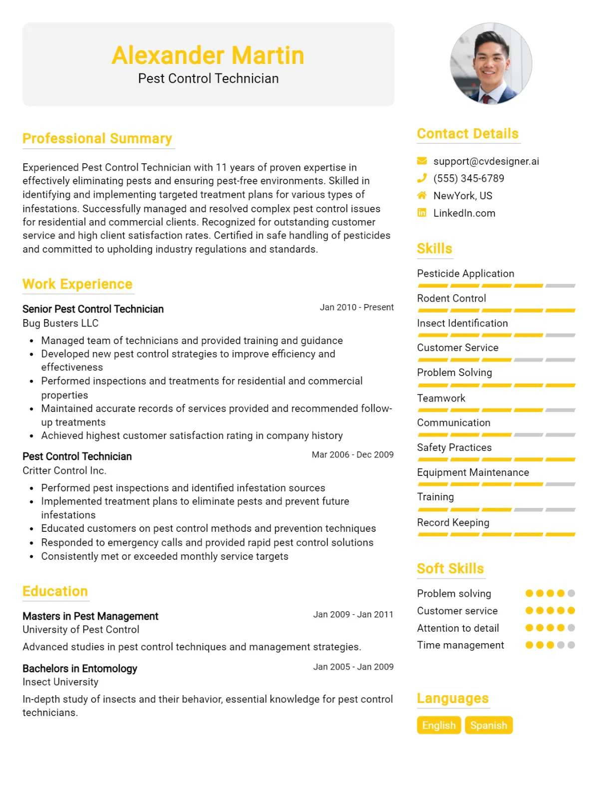 Pest Control Technician CV Example