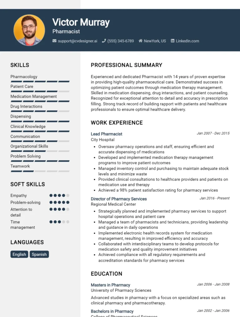 Pharmacist CV Example For 2025: Best Formatting Tips