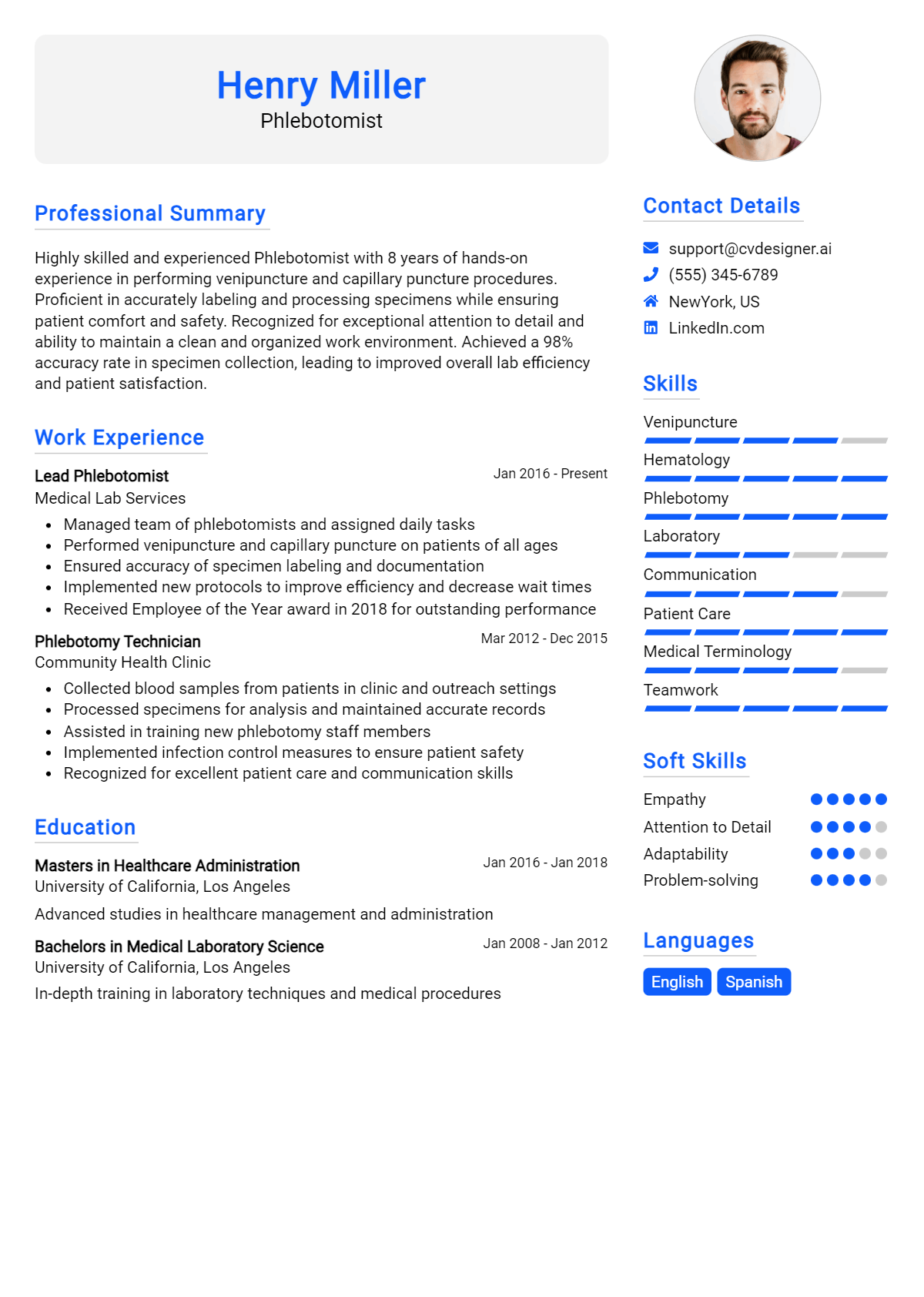 Phlebotomist Resume Example