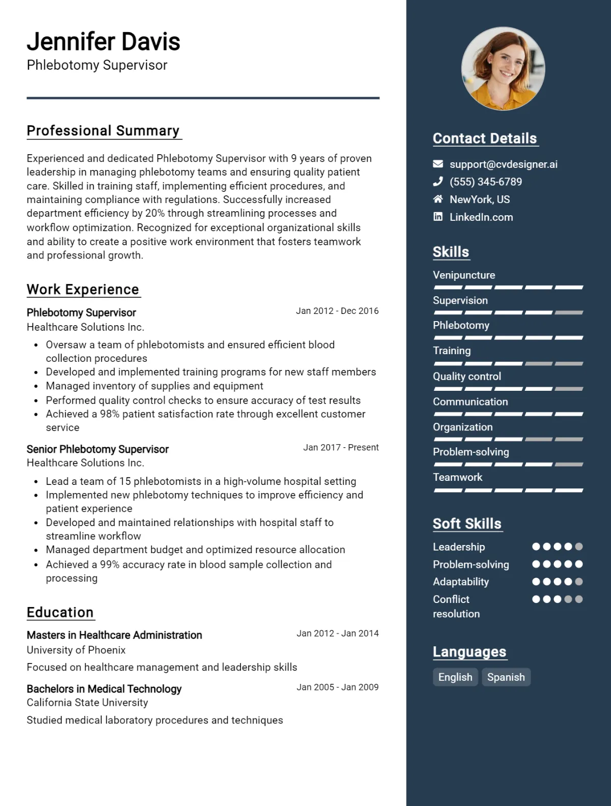 Phlebotomy Supervisor CV Example