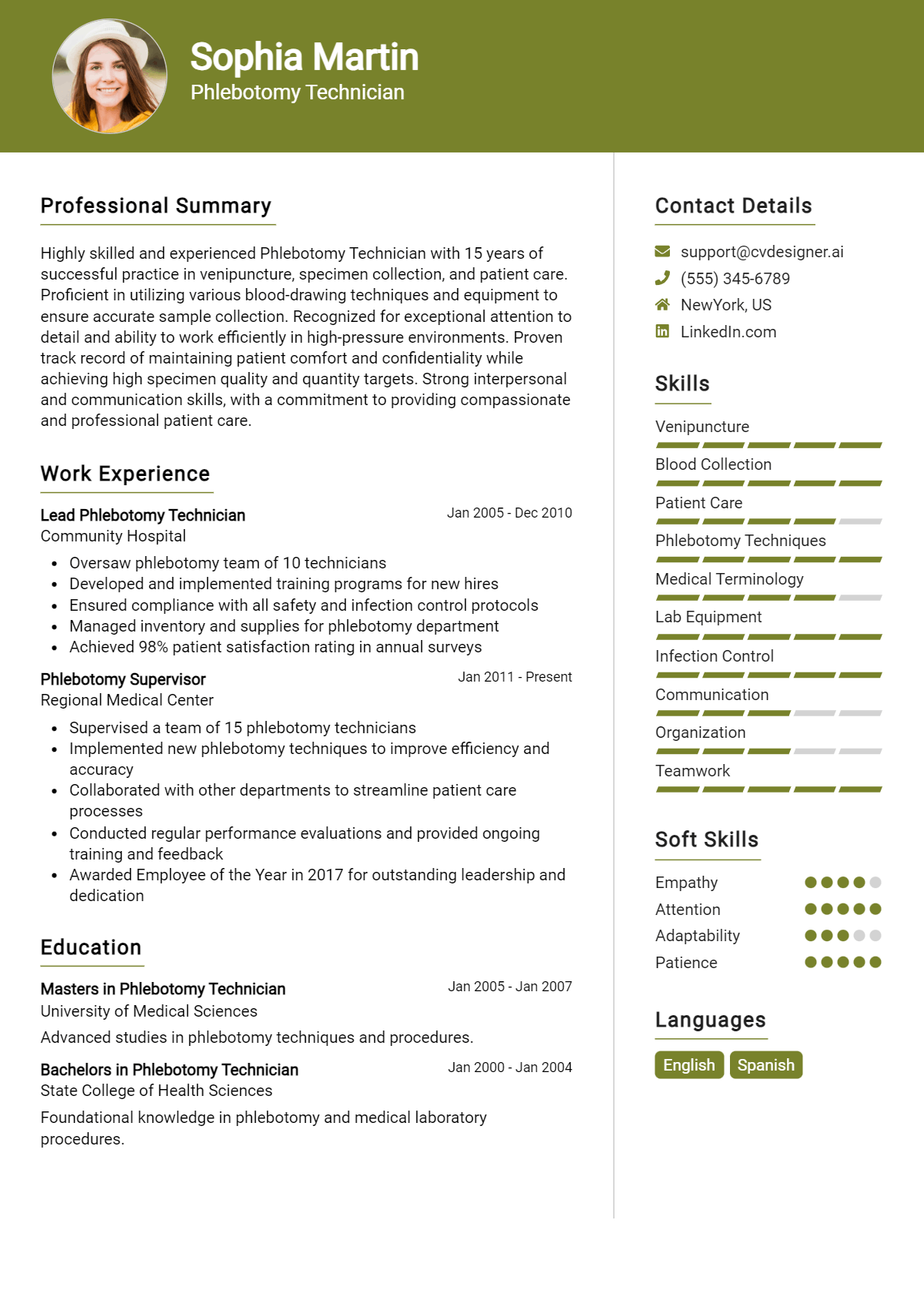 Phlebotomy Technician Resume Example for 2024: Effective CV Writing ...