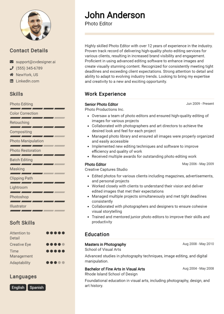 Photo Editor Resume Example for 2025: Expert Tips