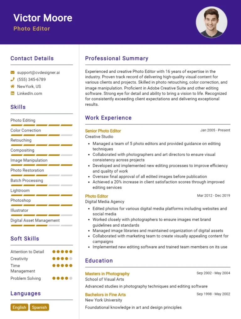 Photo Editor CV Example For 2025: How to Craft a Winning CV