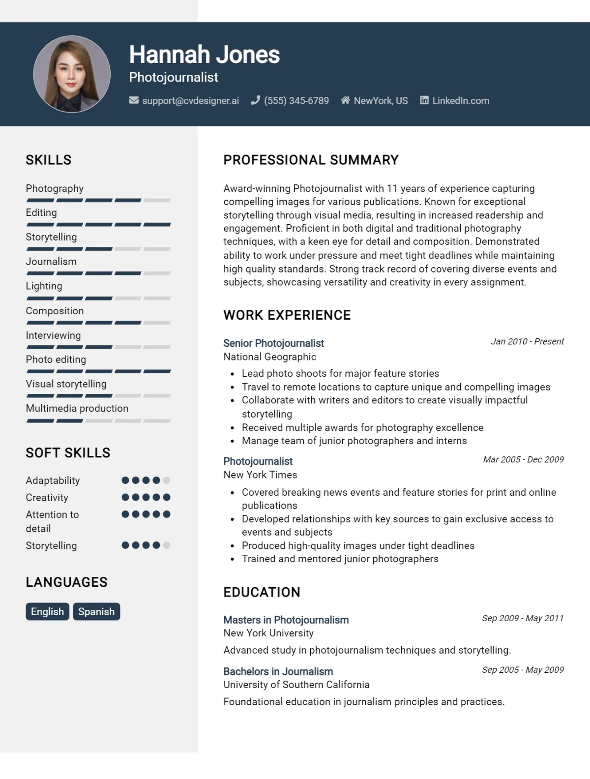 Photojournalist CV Example