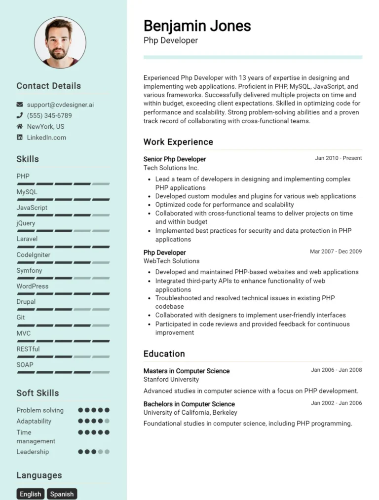 7 PHP Developer CV Examples and Templates For 2025