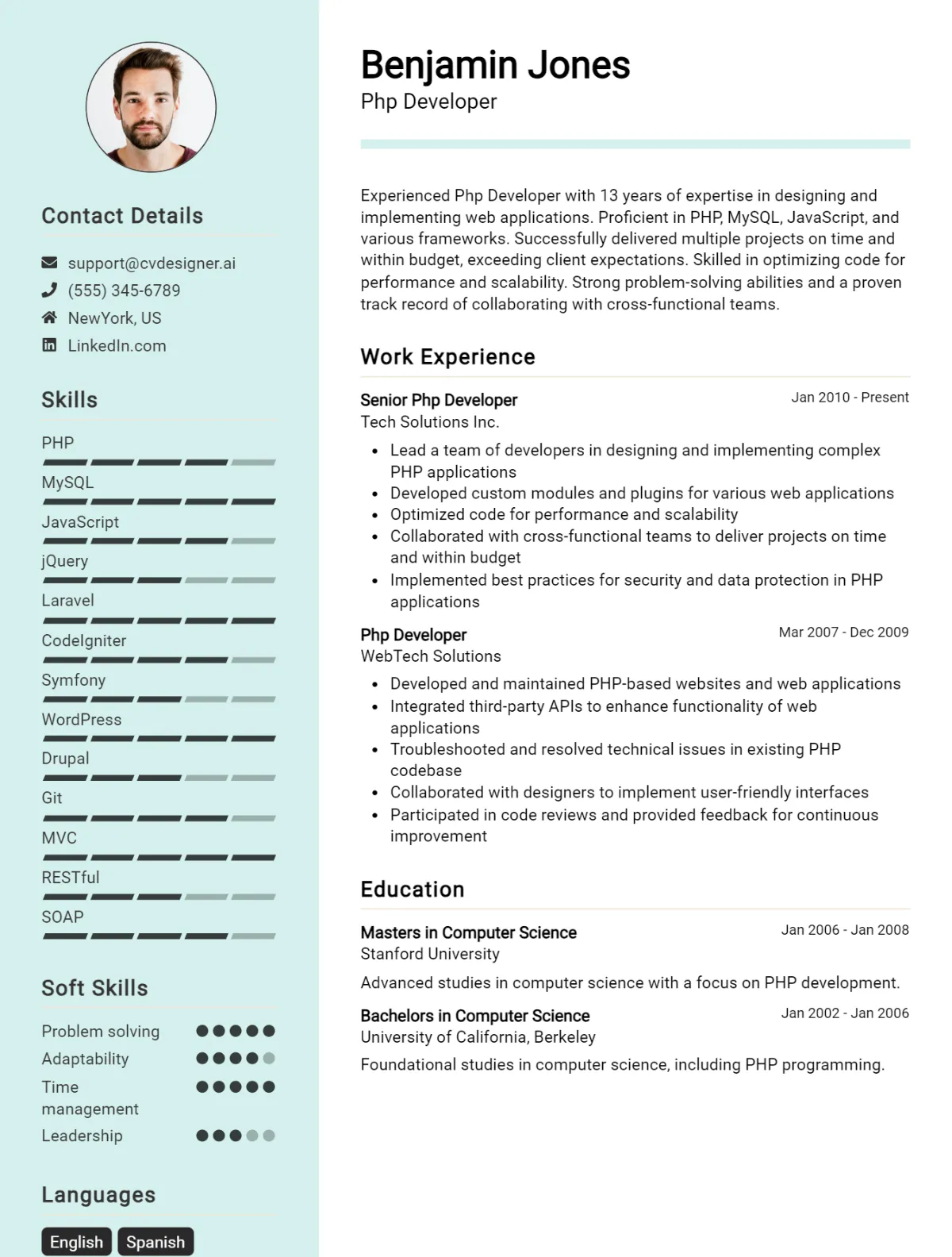 Php Developer CV Example