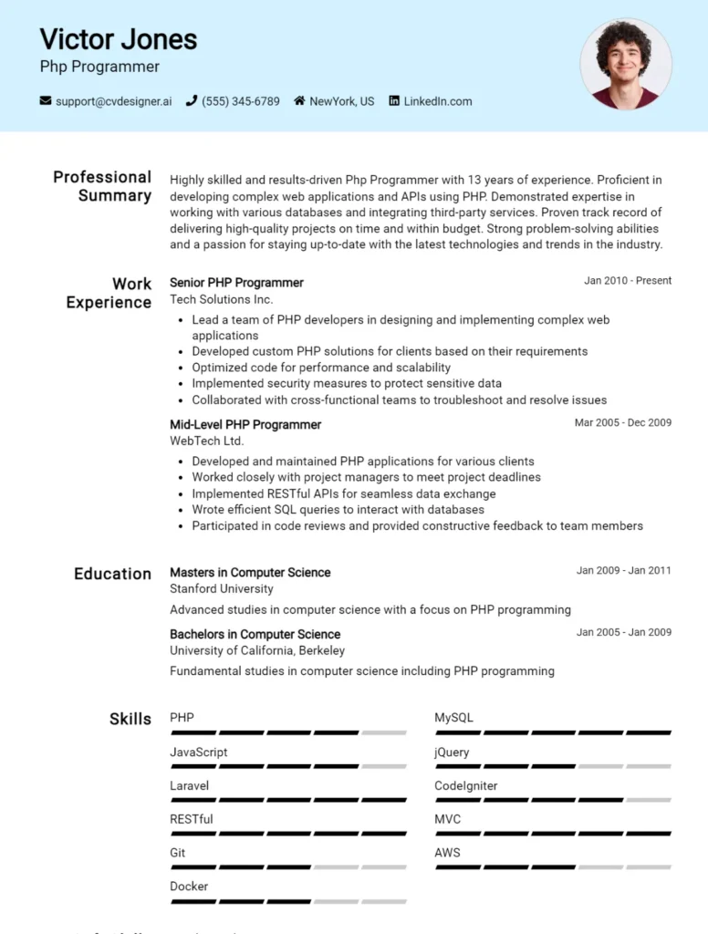 Php Programmer CV Example