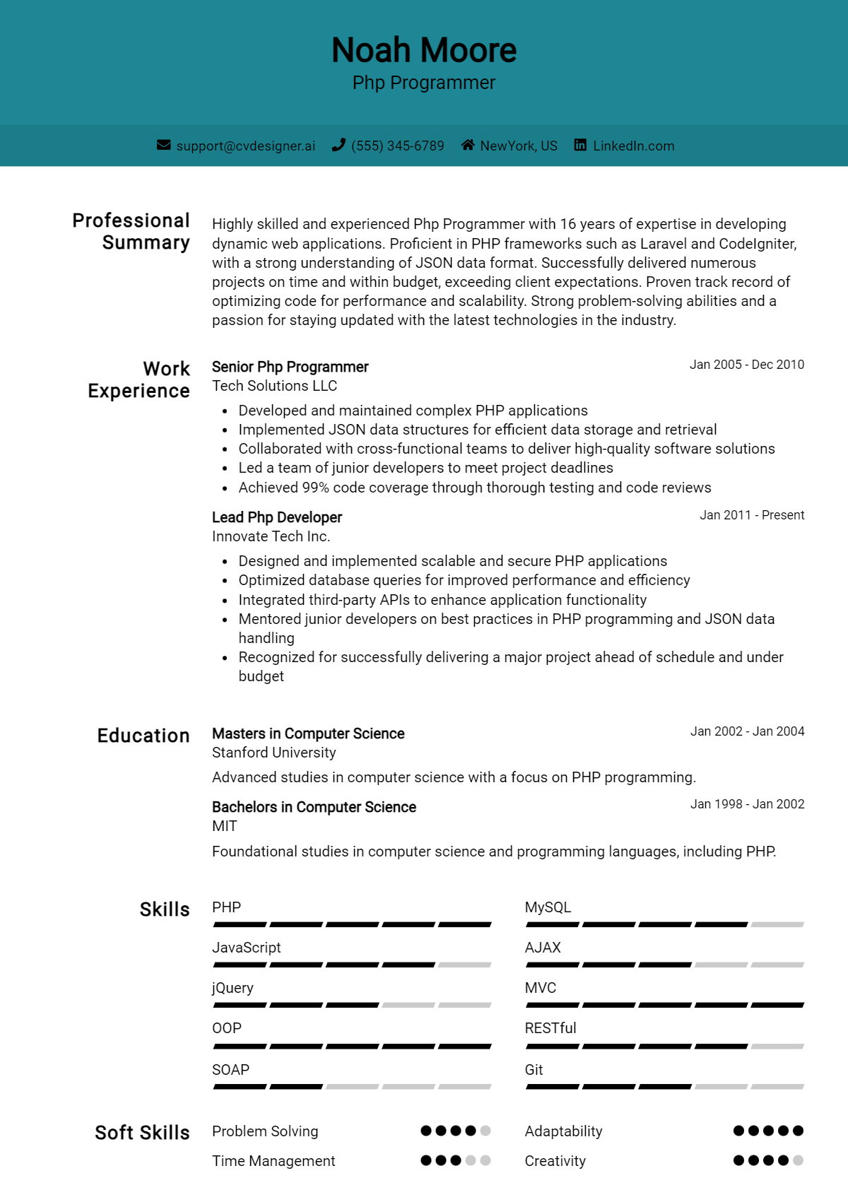 Php Programmer Resume Example