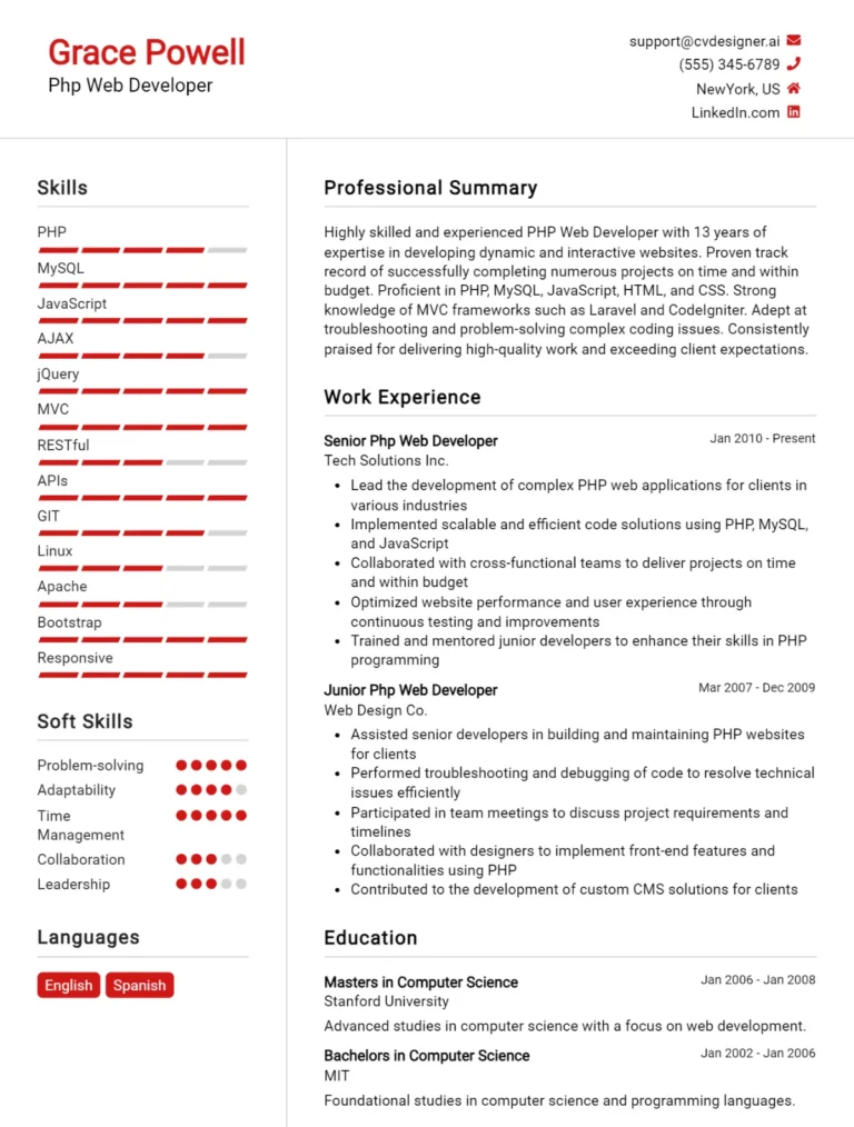 14 PHP Web Developer CV Examples For 2025: Proven Tips & Templates