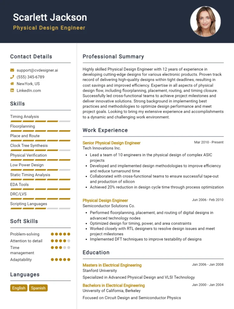 Physical Design Engineer CV Example