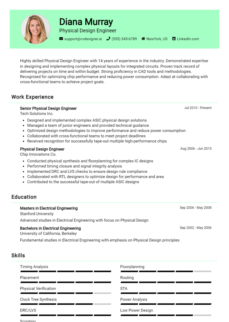 12 Physical Design Engineer Resume Examples And Templates for 2025