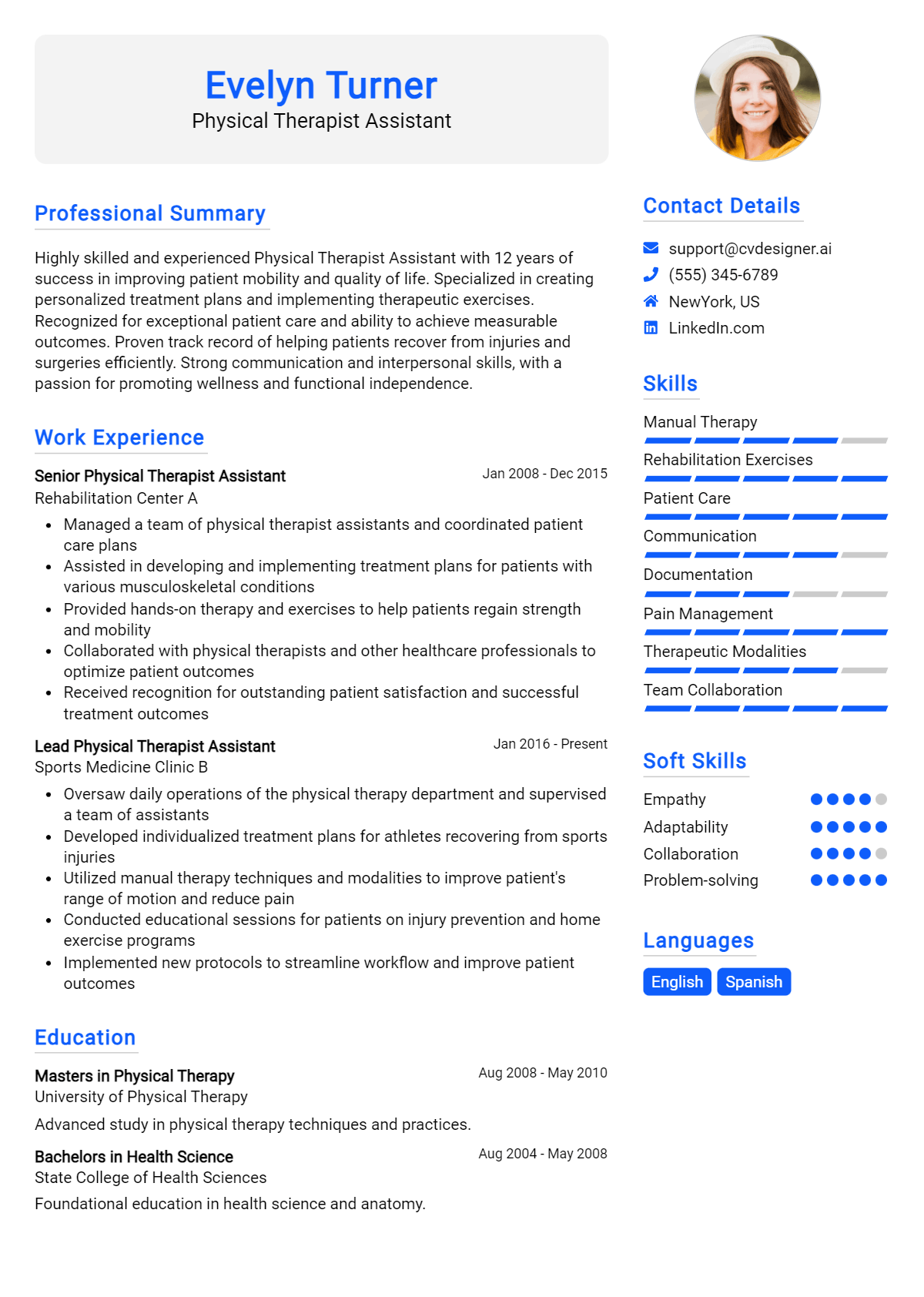 Physical Therapist Assistant Resume Example