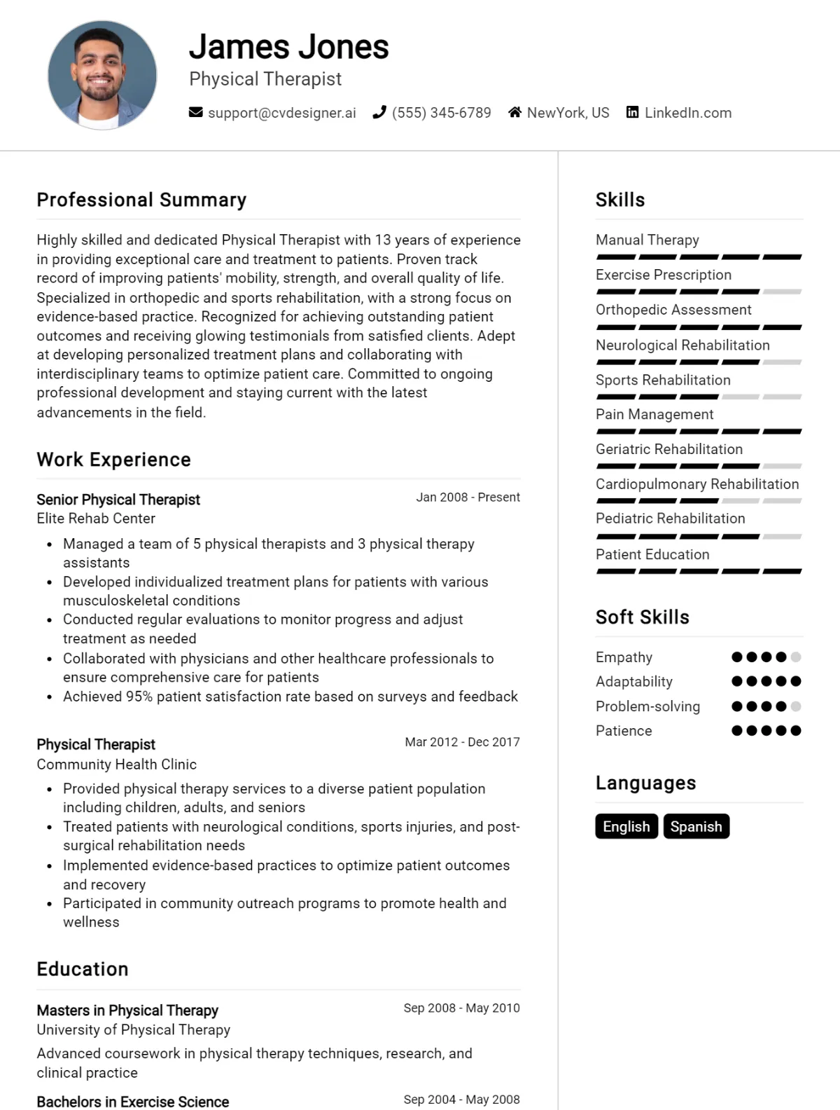 Physical Therapist CV Example