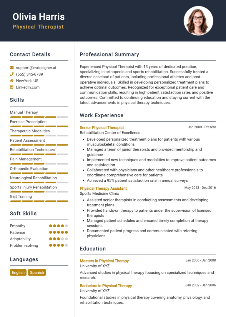 Physical Therapist Resume Example for 2025: Best Writing Guide