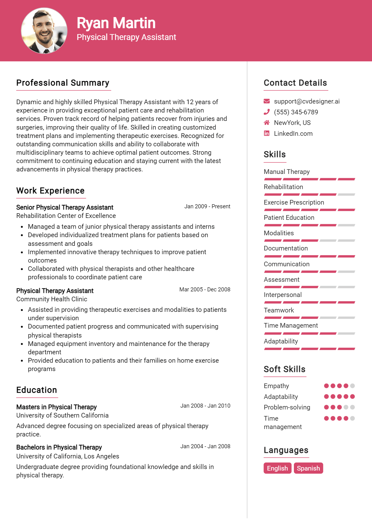 Physical Therapy Assistant Resume Example