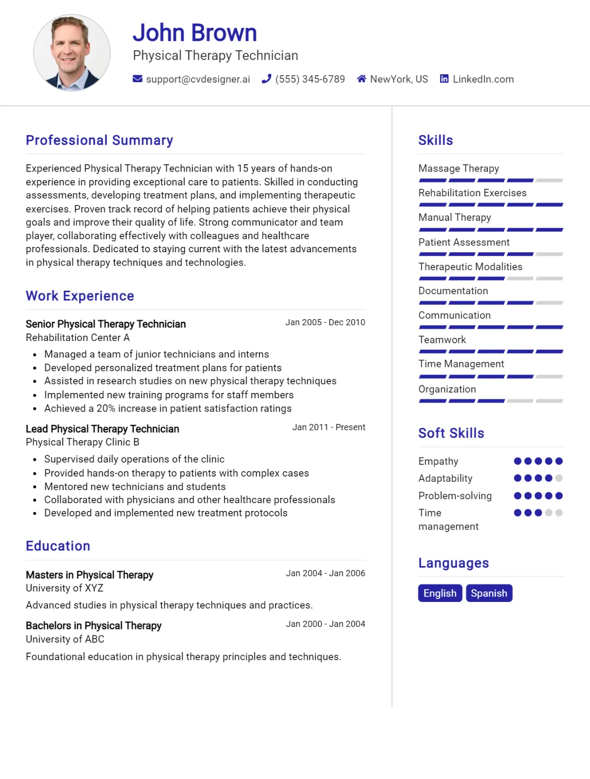 Physical Therapy Technician CV Example