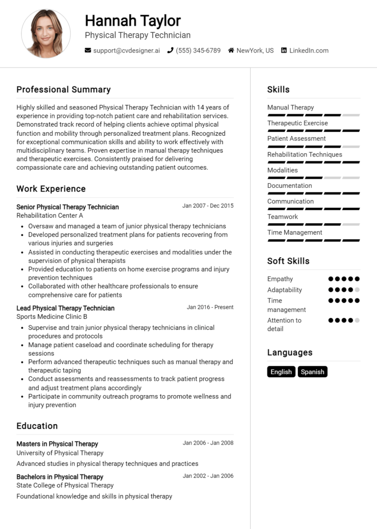 Physical Therapy Technician Resume Example for 2025: Ultimate Guide