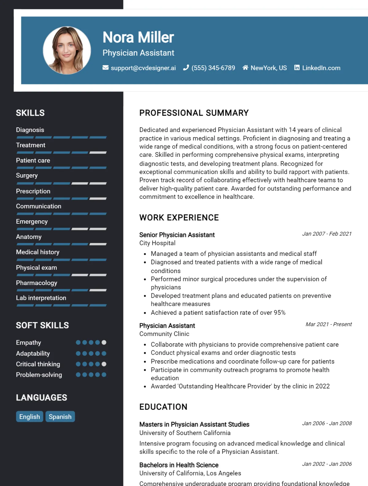 Physician Assistant CV Example