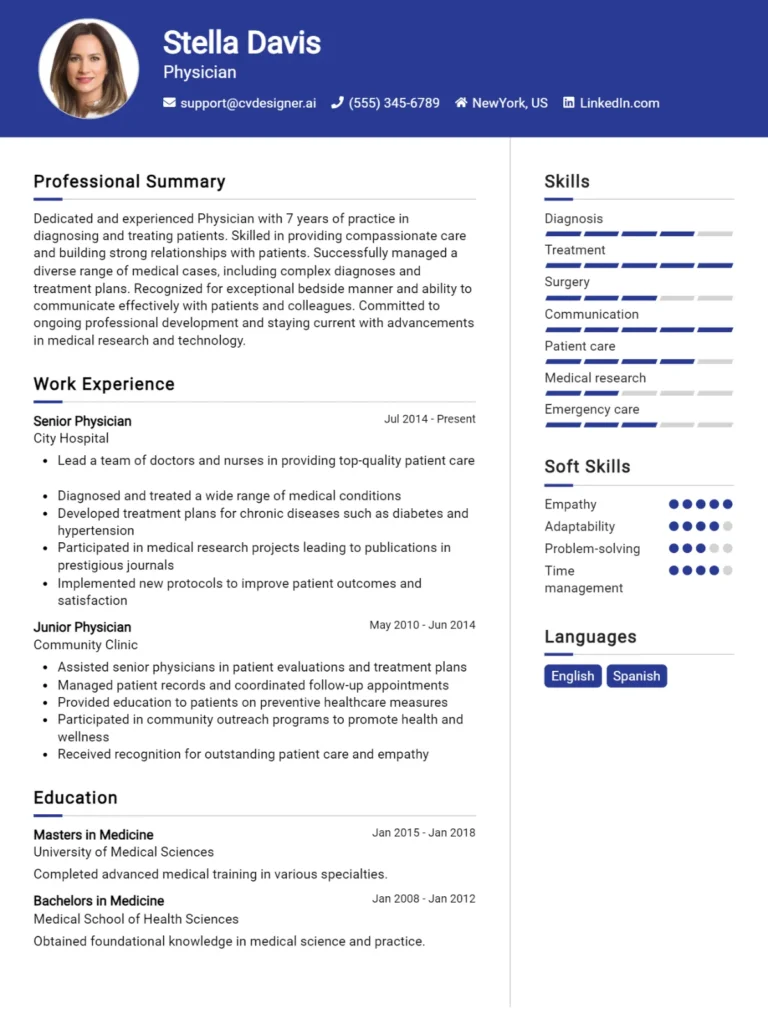 Physician CV Example For 2025: How to Craft a Winning CV