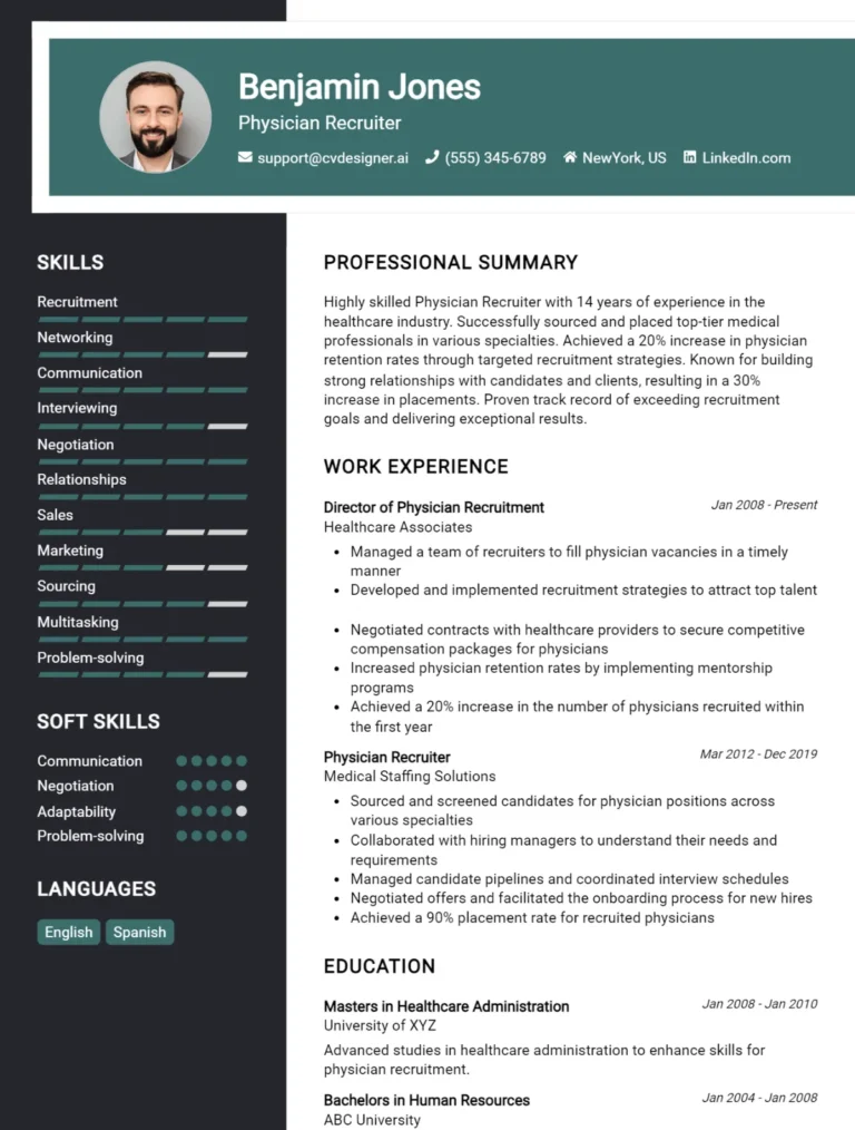 Physician Recruiter CV Example For 2025: Best Writing Guide