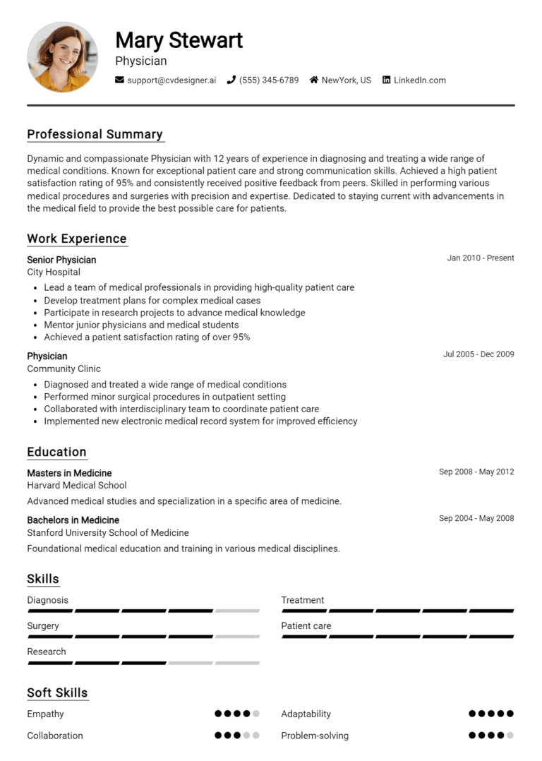 Physician Resume Example for 2025: Free Downloadable Templates