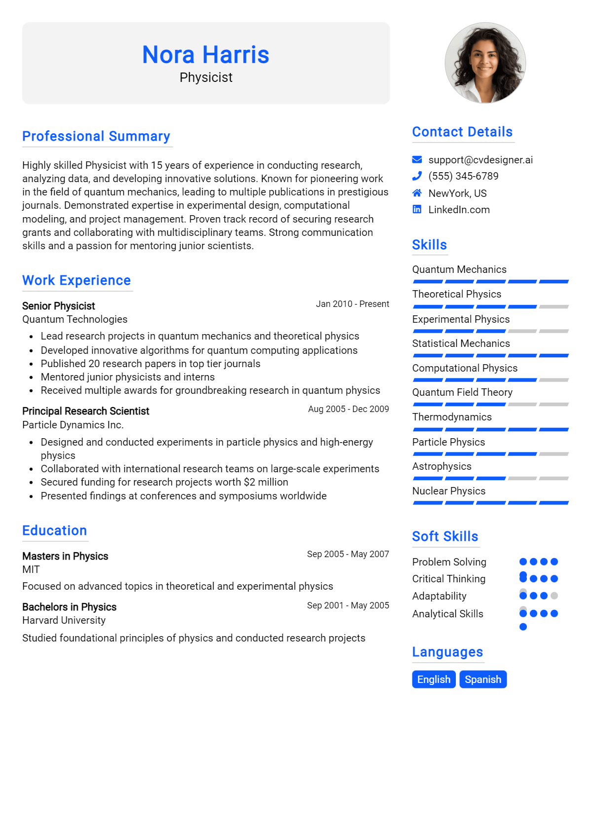 Physicist Resume Example