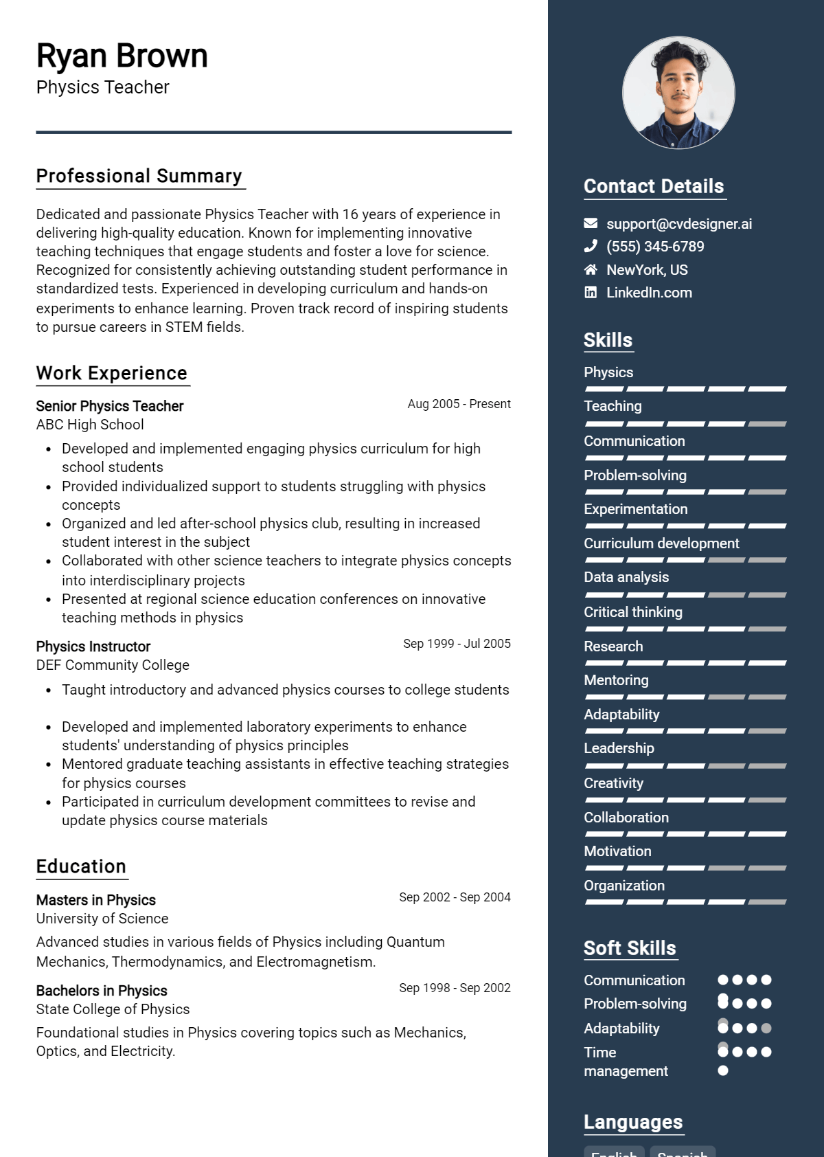 Physics Teacher Resume Example