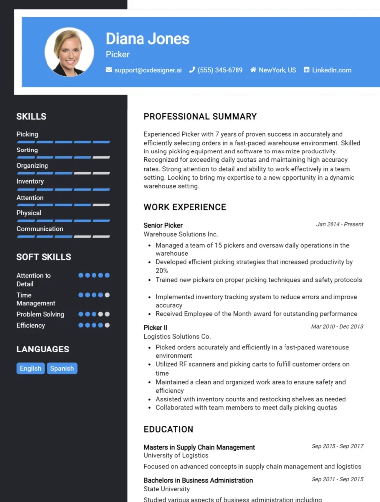 Picker CV Example For 2025: Tips to Stand Out