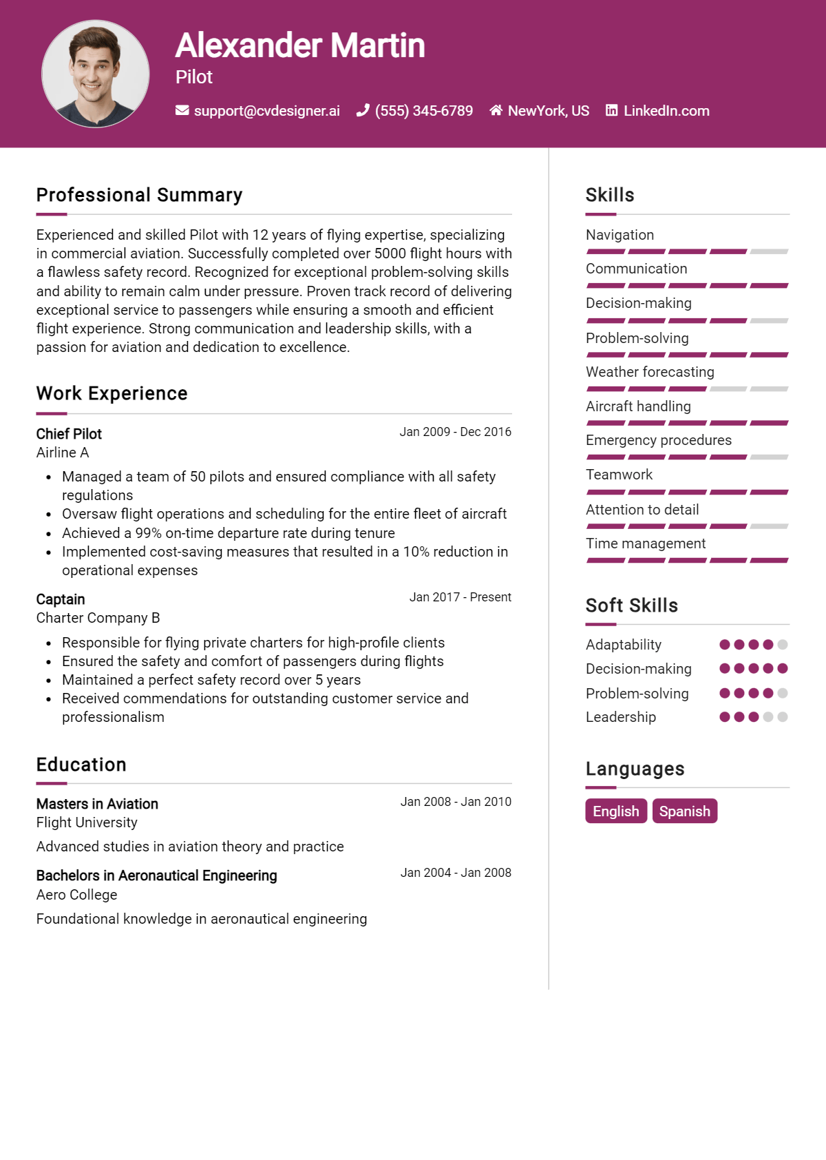 Pilot Resume Example