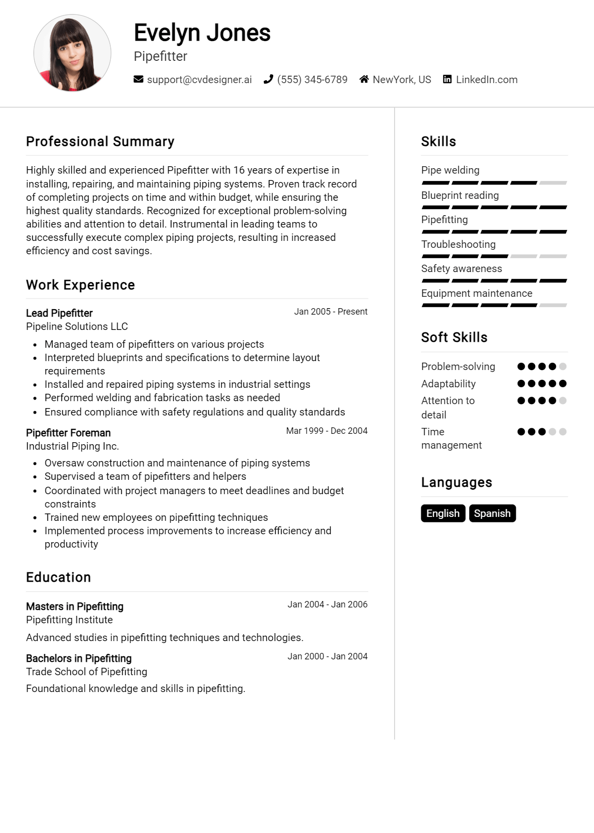 Pipefitter Resume Example