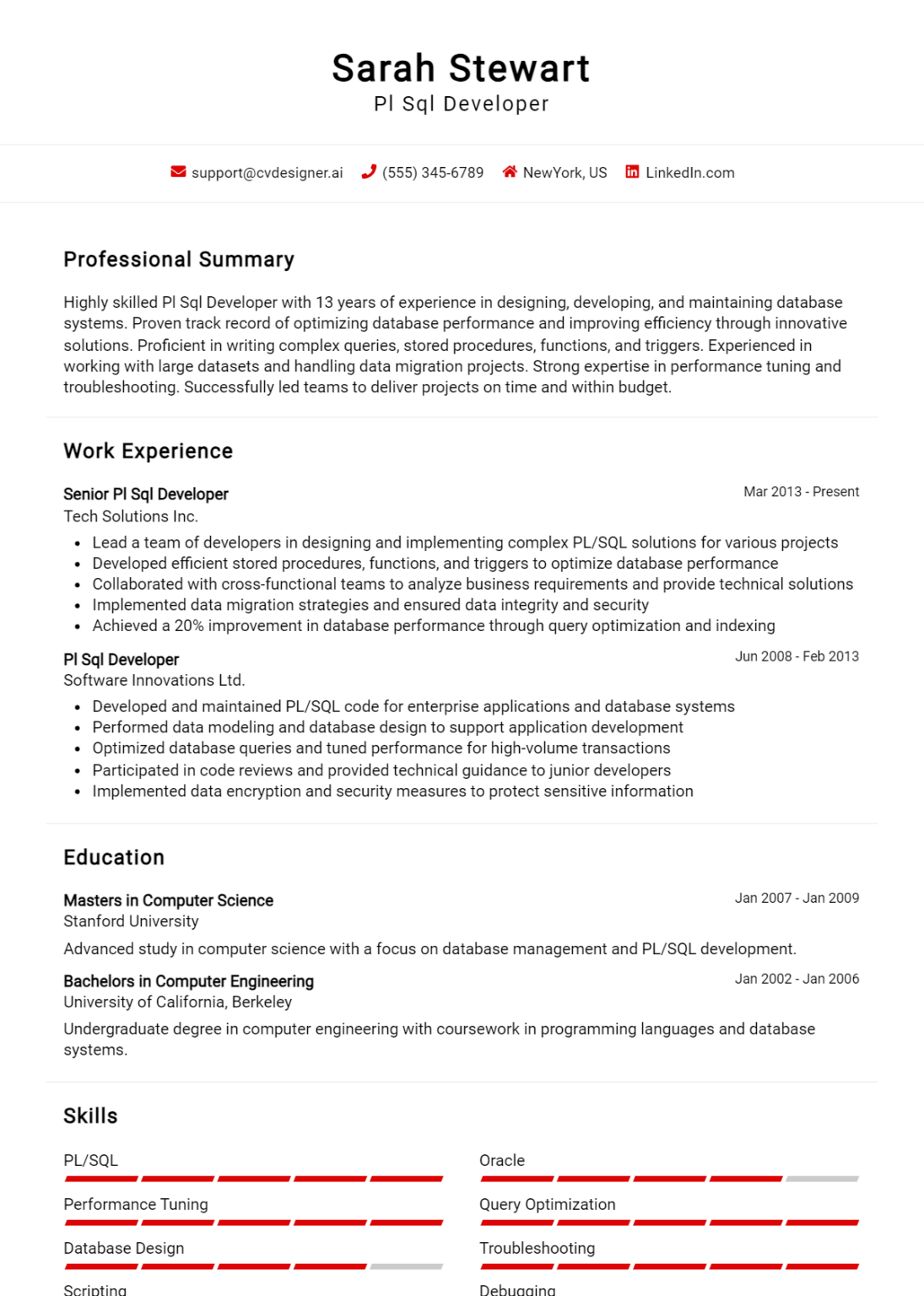 Pl SQL Developer Resume Example for 2024: Ultimate Guide - CVDesigner.ai