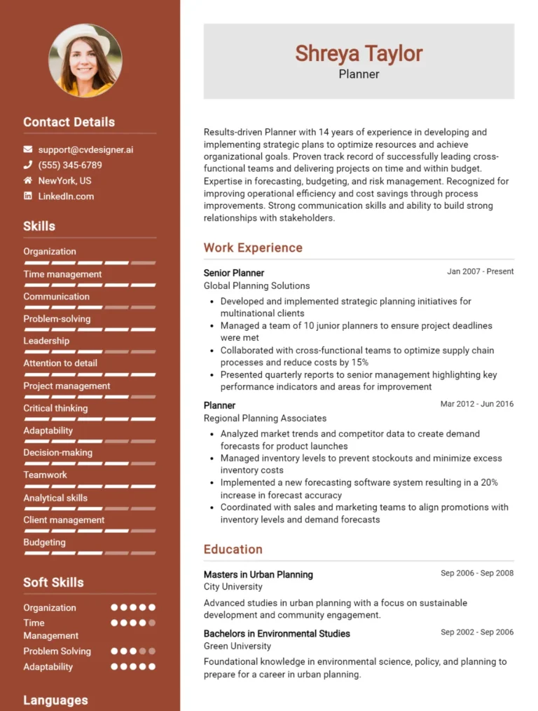 Planner CV Example For 2025: Top CV Skills
