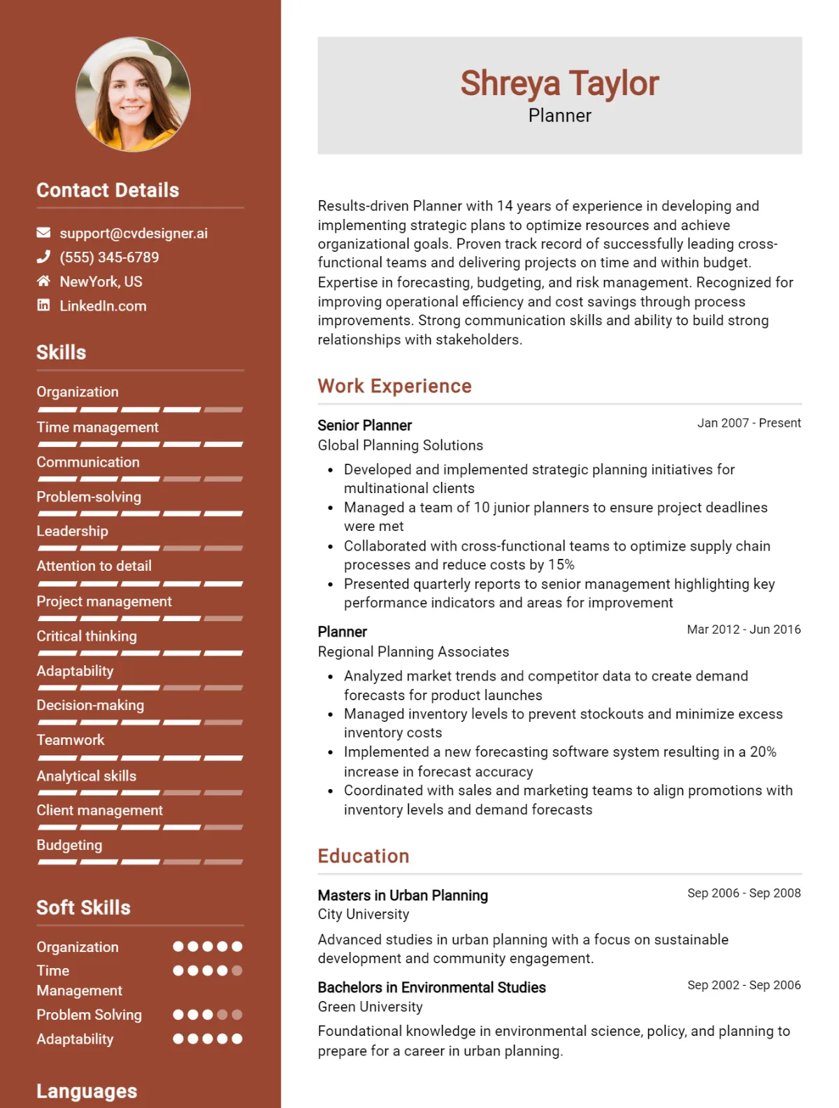 Planner CV Example