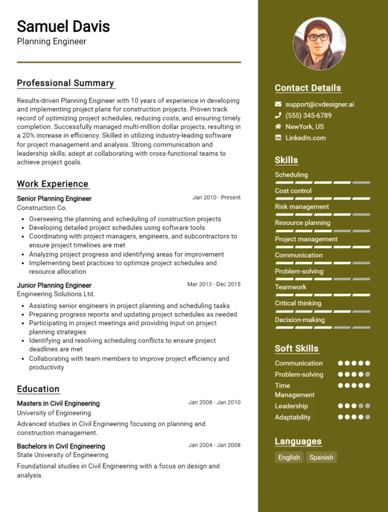 Planning Engineer CV Example For 2025: Tips & Templates
