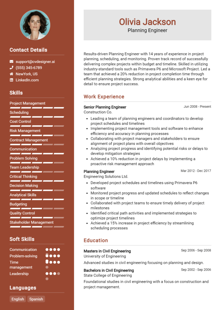 Planning Engineer Resume Example for 2025: Best Formatting Tips