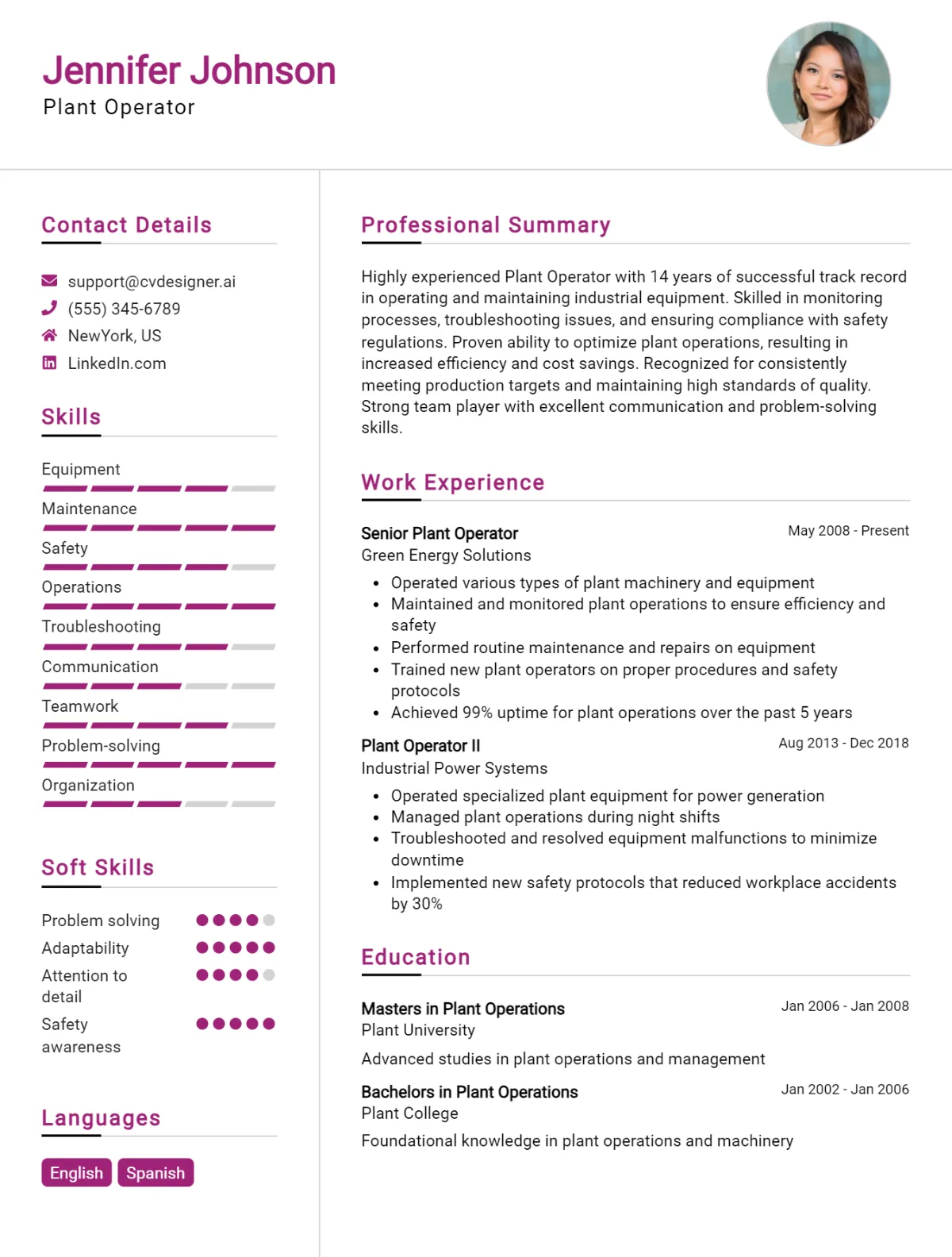 Plant Operator CV Example