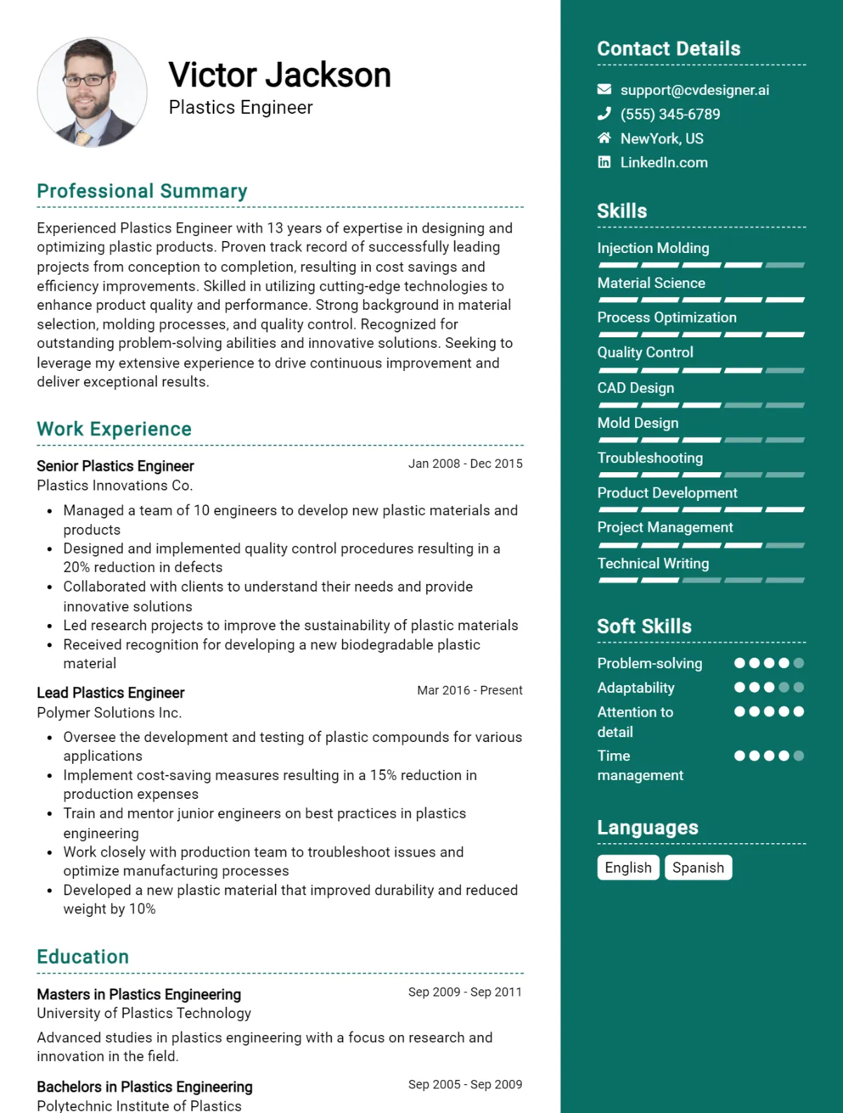 Plastics Engineer CV Example