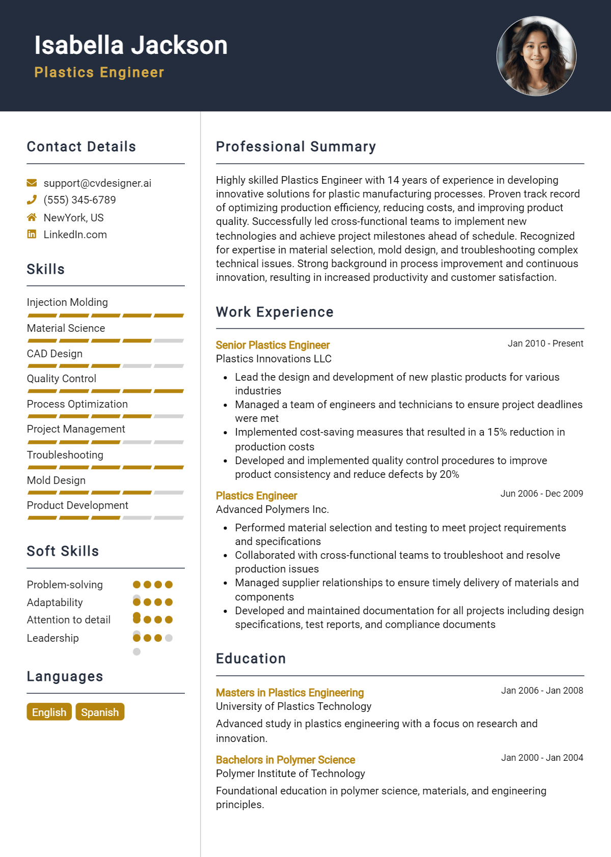 Plastics Engineer Resume Example