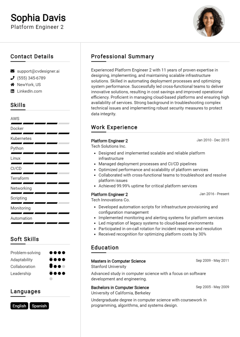 Platform Engineer Resume Example for 2025: Top Templates