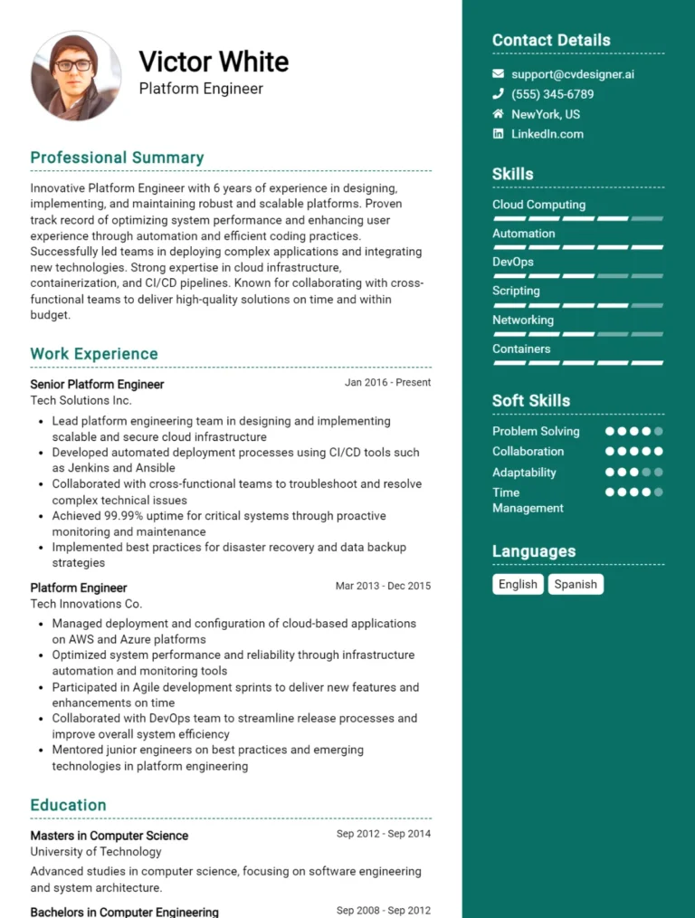 Platform Engineer CV Example For 2025: Tips to Stand Out