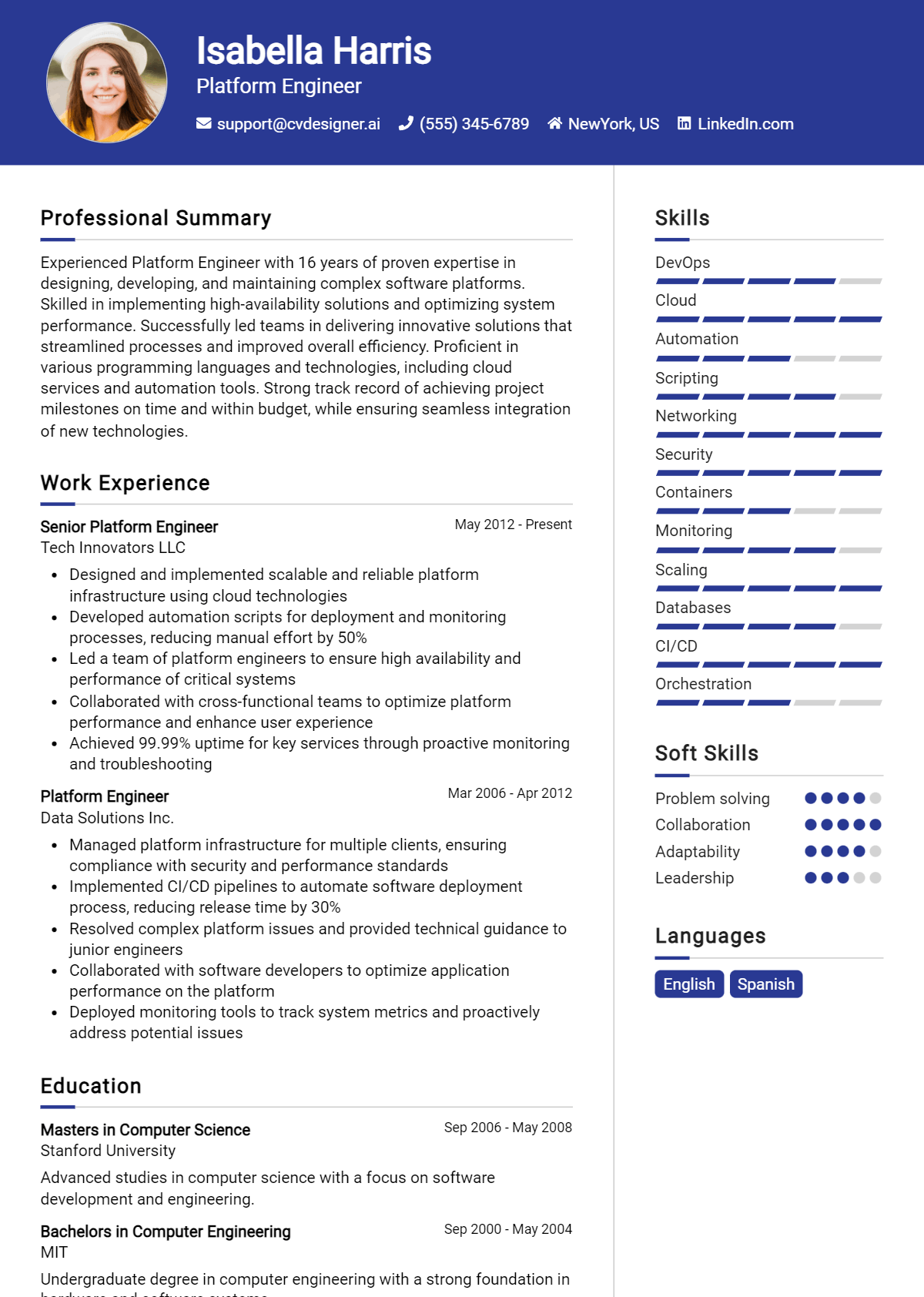 Platform Engineer Resume Example