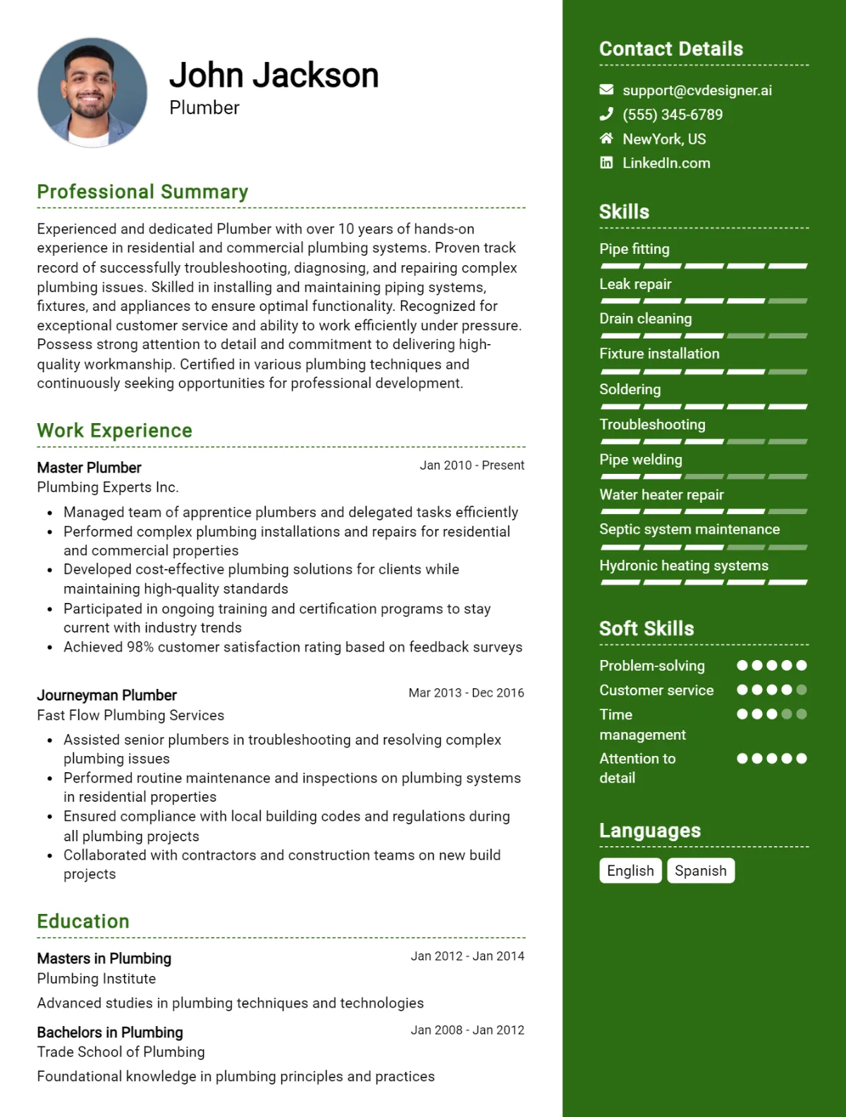 Plumber CV Example