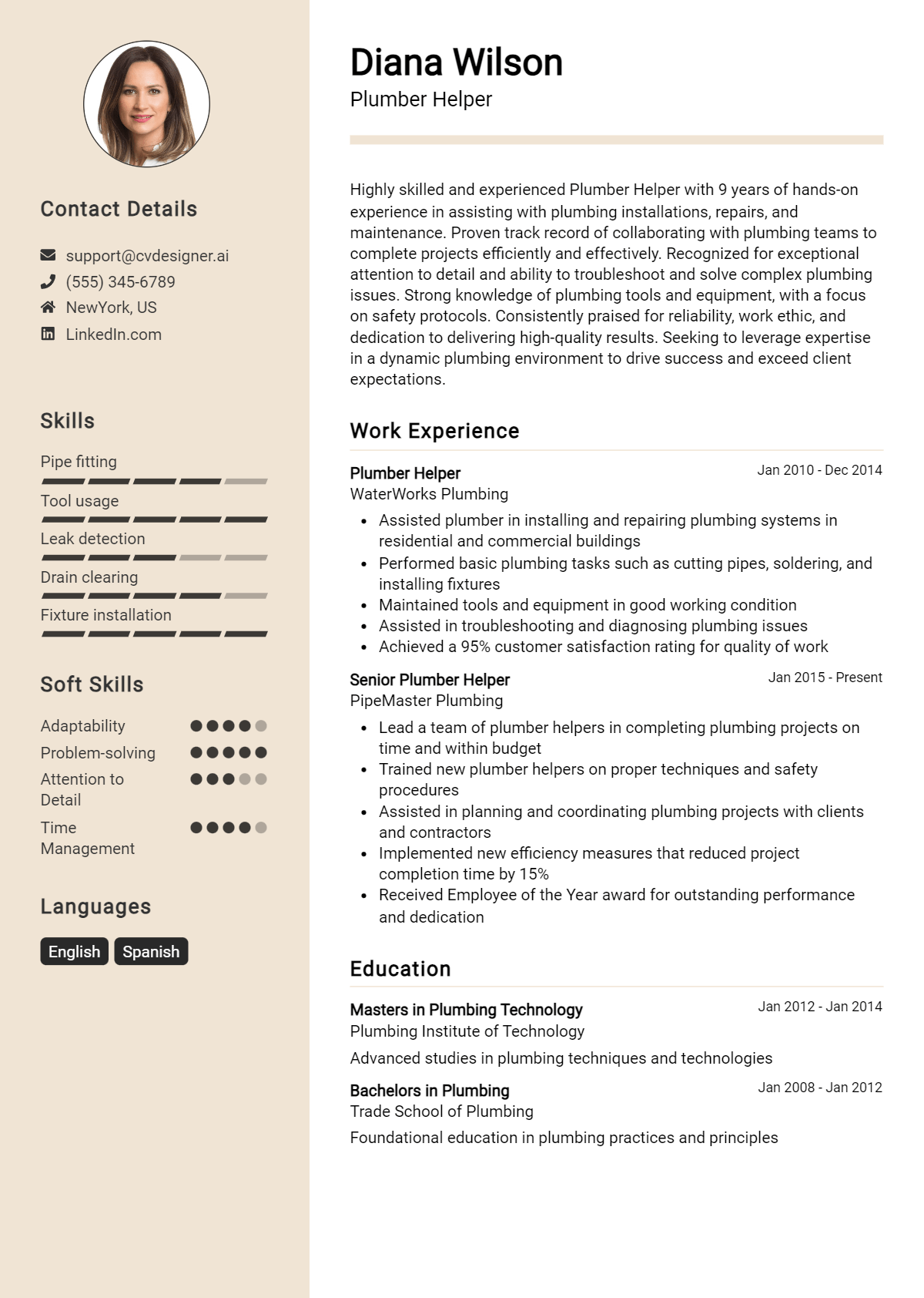 Plumber Helper Resume Example