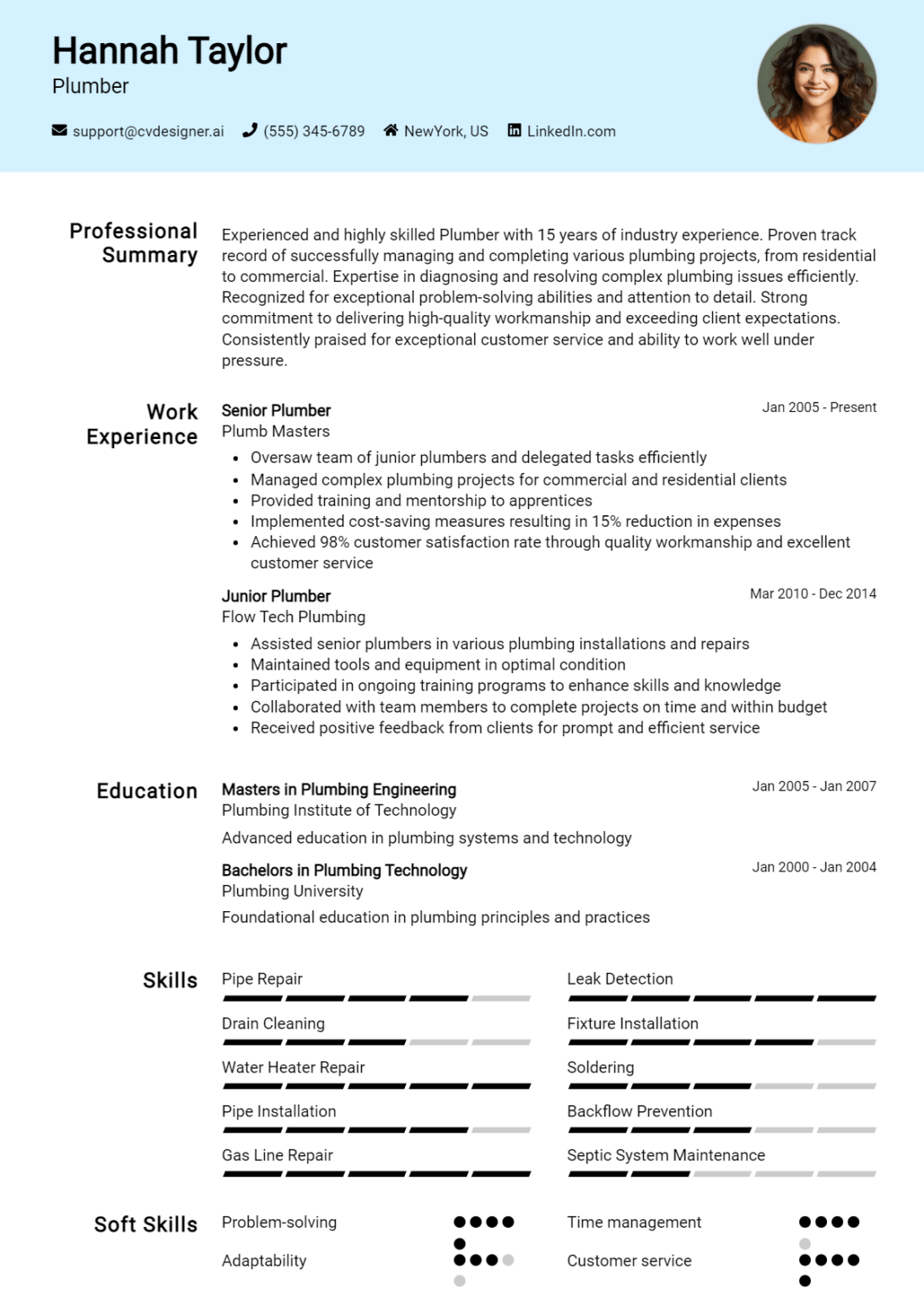 Plumber Resume Example for 2024: Free Professional Templates ...