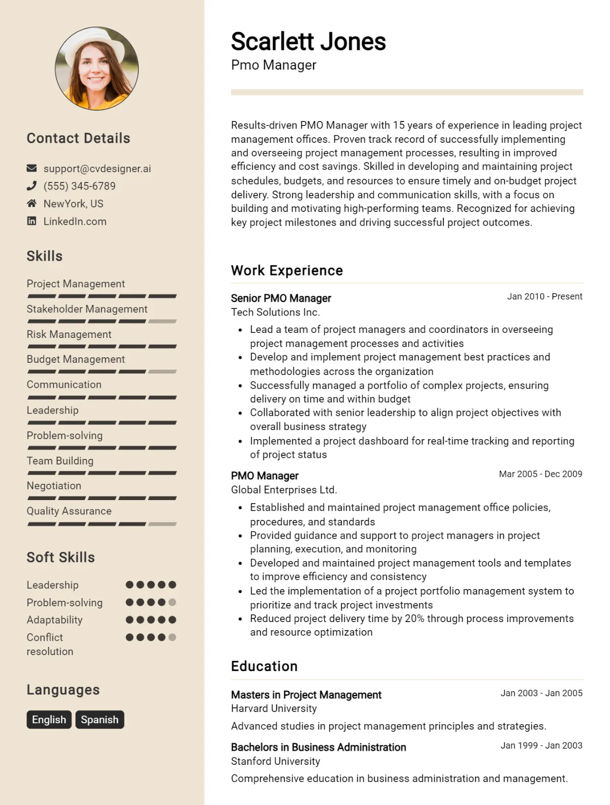 PMO Manager CV Example For 2024: Ultimate Guide - CVDesigner.ai